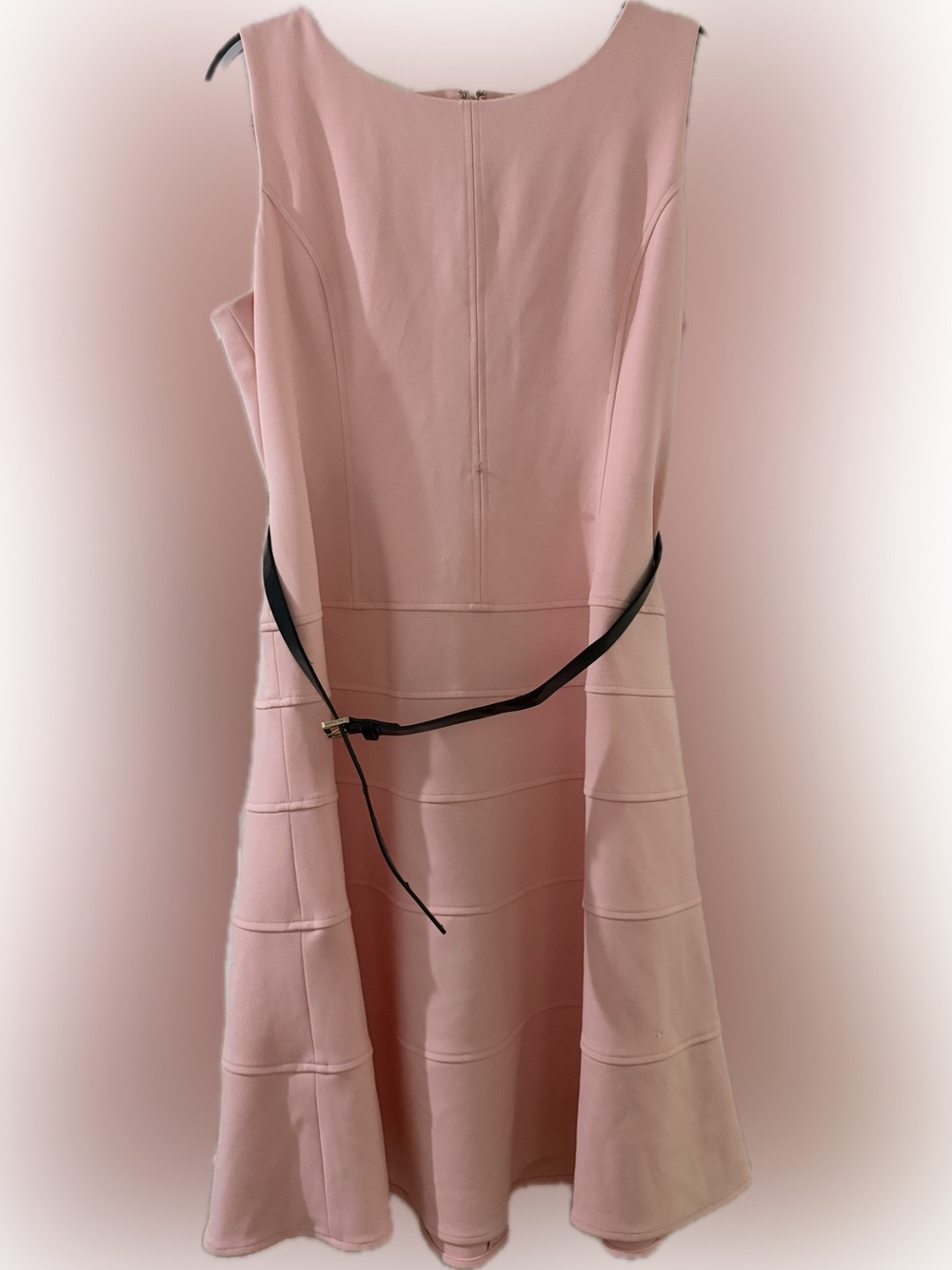 Tommy Hilfiger Pink Sleeveless Fit-and-Flare Midi Dress with Black Belt